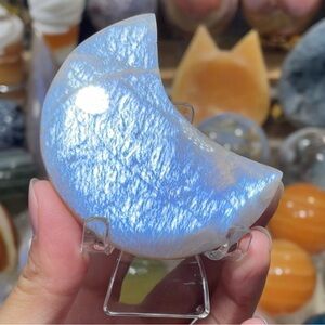 Blue Moon-Stone Crescent Moon with Stand